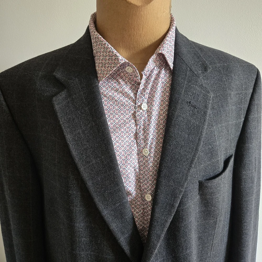 Oscar de la Renta Charcoal Windowpane Lambswool Blazer - Picture 3 of 14